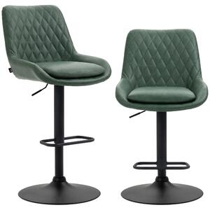HOMCOM Retro Bar Stools Set of 2, Adjustable Kitchen Stool, Upholstered Bar Chairs with Back, Swivel Seat, Green Aosom UK