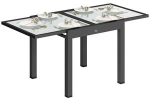 Outsunny Extending Garden Table, Outdoor Dining Table with Aluminium Frame and Tempered Glass Tabletop, 80/160 x 80 x 75 cm, Black and Clear