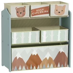 ZONEKIZ Children's Toy Storage Unit with 6 Fabric Bins, Organiser for Bedroom, Nursery, Green Aosom UK