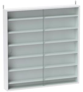 HOMCOM 7-Tier Wall Display Shelf Unit Cabinet w/ 6 Adjustable Shelves Glass Doors Home Office Ornaments 83x80cm, White