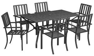 Outsunny 7-Piece Garden Dining Set: 6 Seater Table & Chairs with Parasol Hole for Patio or Poolside, Black