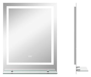 Kleankin Illuminated Vanity Mirror: Smart LED Lighting, Anti-Fog, Shelving, 3 Colour Modes, 80x60cm Aosom UK