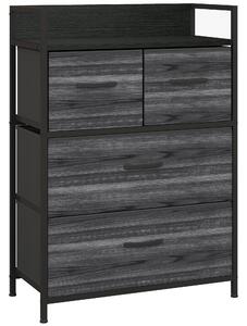 HOMCOM Rustic Chest of Four Fabric Drawers - Black