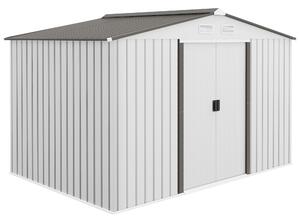 Outsunny 9 x 6ft Garden Storage Shed for Motorbike, Metal Outdoor Storage Shed House with Floor Foundation, Ventilation & Doors, Grey Aosom UK