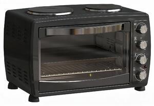 HOMCOM 36L Small Oven with 2 Hot Plates, Countertop Toaster Oven, Grill, Roast, Bake, Boil, with Timer, Adjustable Temperature, 2600W, Black