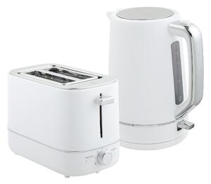 HOMCOM Kettle and Toaster Set, 1.7L 3000W Fast Boil Kettle & 2 Slice Toaster Kitchen Set with 6 Level Browning Controls, Defrost, Reheat, White