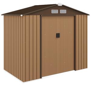 Outsunny 7 x 4 ft Lockable Garden Storage Shed, Large Patio Roofed Tool Metal Storage Building Foundation Shed for Equipment & Tools, Light Brown Aosom UK