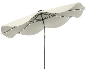 Outsunny Solar Patio Umbrella with LED and Tilt, Outdoor Market Table Umbrella Parasol with Crank, 3 x 3 (m), Cream White