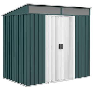 Outsunny 6.5 x 4FT Galvanised Metal Shed with Foundation, Lockable Tool Garden Shed with Double Sliding Doors and 2 Vents, Green Aosom UK