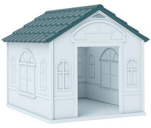 PawHut Durable Dog Kennel Weather-Resistant Plastic Pet House for Indoor & Outdoor Use, Medium Size, White and Blue Aosom UK