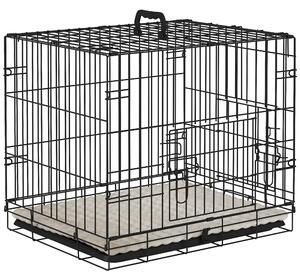 PawHut Dog Crate with 2 Doors with Tray, Soft Cushion, Foldable Metal Dog Cage for Extra Small Dogs, 60 x 40 x 50, Black