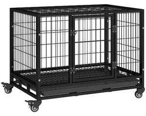 PawHut 38" Heavy Duty Metal Dog Kennel Pet Cage with Crate Tray and Wheels - Black (Medium)