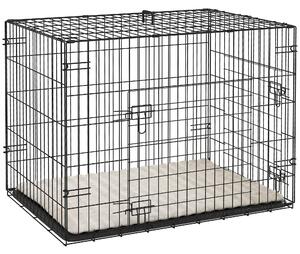 PawHut Dog Crate with 2 Doors with Tray, Soft Cushion, Foldable Metal Dog Cage for Small Dogs, 76 x 53 x 60, Black