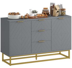 HOMCOM Modern Storage Cabinet Freestanding Cupboard with 3 Drawers for Dining Room, Living Room, Grey Aosom UK