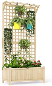 Outsunny Raised Bed with Drainage Holes, Wood Planter with Trellis for Climbing Plants to Grow Vegetables, Flowers, Natural