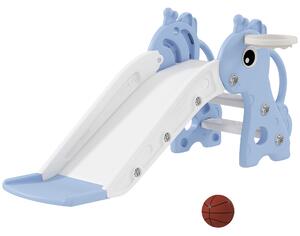 AIYAPLAY 3 in 1 Kids Slide with Climber, Basketball Hoop and Ball, Giraffe Shape Climber Slide for Indoor Kids Age 1-3, Blue