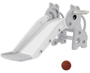 AIYAPLAY 3 in 1 Kids Slide with Climber, Basketball Hoop and Ball, Giraffe Shape Climber Slide for Indoor Kids Age 1-3, Grey