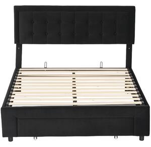 HOMCOM Double Ottoman Bed Frame, with Front Drawer - Black