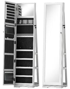 HOMCOM Lockable Jewellery Cabinet with 360° Swivel Base, Full-Length Mirror & Built-In Smaller Mirror, White