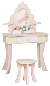 AIYAPLAY Kids Dressing Table, Girls Vanity Set with Mirror and Stool, 7 Play Accessories, Drawer, Desktop Storage, Pink
