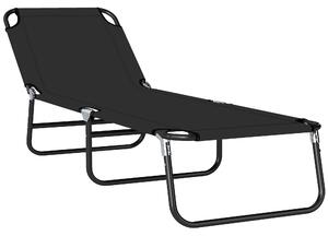 Outsunny Portable Sun Lounger: Folding Recliner for Poolside Relaxation, Adjustable Backrest, Jet Black