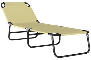 Outsunny Portable Sun Lounger, Folding, 5-Position Adjustable Backrest, Lightweight Frame, Ideal for Pool or Sunbathing, Beige. Aosom UK