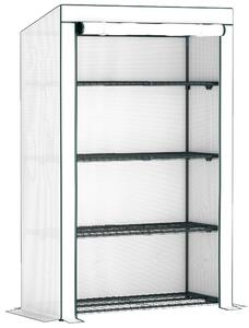 Outsunny 4 Tier Lean-to Mini Greenhouse with Reinforced PE Cover, Portable Small Greenhouse with Roll-Up Door, 110 x 50 x 171cm, Green