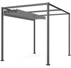 Outsunny 3 x 2m Retractable Roof Gazebo, Wall Mounted Pergola Canopy Garden Shelter for Sun Shade, Grey Aosom UK