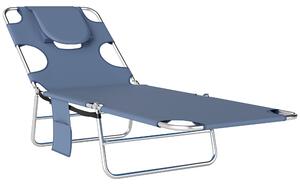 Outsunny Beach Chaise Lounge with Face Hole and Arm Slots, Portable Sun Lounger, 5-Position Reclining, Grey Aosom UK