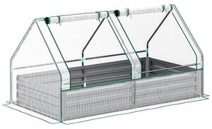 Outsunny Metal Planter Box with Cover, Raised Garden Bed with Greenhouse, for Herbs and Vegetables, White and Dark Grey