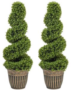 HOMCOM Set of 2 Artificial Plants, Topiary Spiral Boxwood Trees with Pot, for Home Indoor Outdoor Decor, 90cm