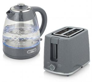 HOMCOM Kettle and Toaster Set, 1.7L 3000W Rapid Kettle with Limescale Filter, 2 Slice Toaster with 7 Browning Controls, Grey