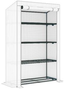 Outsunny 4 Tier Lean-to Mini Greenhouse with Reinforced PE Cover, Portable Small Greenhouse with Roll-Up Door, 110 x 50 x 171cm, Grey