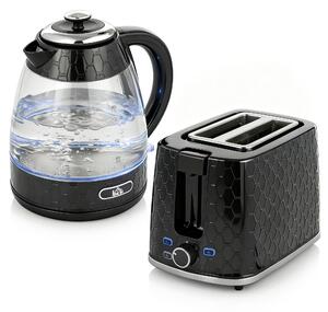 HOMCOM Kettle and Toaster Set, 1.7L 3000W Rapid Kettle with Limescale Filter, 2 Slice Toaster with 7 Browning Controls, Black