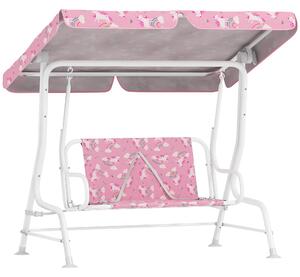 AIYAPLAY Kids Porch Swing, 2-Seater Patio Swing Bench Hammock with Seat Belts, Adjustable Canopy for Garden, Pink