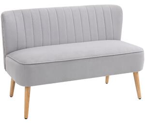 HOMCOM Modern Velvet Double Seat Sofa w/ Wood Frame Foam Padding Soft Comfortable Compact Couch Light Grey