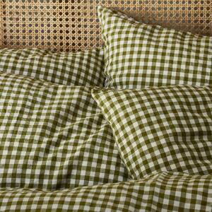 Piglet Botanical Green Gingham Linen Blend Pillowcase (Pair) Size Super King