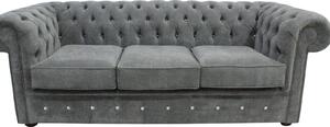 Chesterfield Crystal 3 Seater Sofa Keira Pewter Grey Fabric In Classic Style