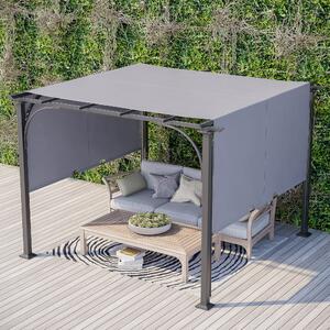 Outsunny 3 x 3(m) Garden Pergola, Outdoor Retractable Pergola Gazebo with Adjustable Canopy, Sun Shade Patio Canopy Shelter, Grey