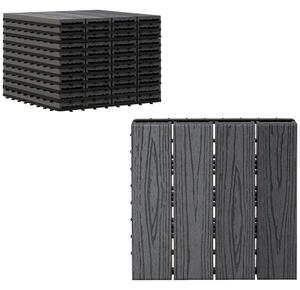Outsunny WPC Interlocking Decking Tiles, Pack of 11 Interlocking Patio Paving Slabs, 30 x 30 x 2.2 cm, Grey
