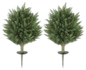 HOMCOM 60 cm Artificial Cypress Tree with Ground Stake, Set of 2 Artificial Plants for Indoor & Outdoor, UV Resistant, Green