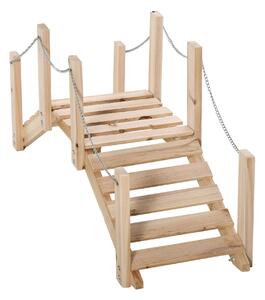 Outsunny Small Fir Wooden Garden Bridge, Arch Walkway with Metal Chain Railings for Landscape Creek Pond, Natural Wood