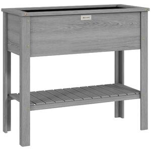 Outsunny Wooden Raised Garden Bed, Elevated Planter Box with Storage Shelf and Drainage Holes, Raised Planter with Legs, Grey