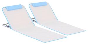 Outsunny Set of 2 Foldable Garden Beach Chair Mat, Lightweight Outdoor Sun Lounger Seats with Adjustable Back, Metal Frame, PE Fabric Head Pillow and Carry Bag, Cream White