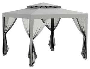 Outsunny 3 x 3 m Gazebo, Netting Party Tent, Patio Canopy Outdoor Event Shelter with Double Tier Roof, Light Grey