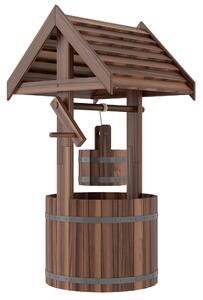 Outsunny Wood Wishing Well for Outside with Hanging Bucket, Wishing Well Planter with Drain Hole for Garden Patio, Carbonized