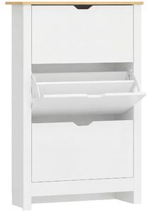 HOMCOM Slim Shoe Cabinet, Narrow Shoe Cupboard with 3 Flip Drawers, Adjustable Shelves for 18 Pairs of Shoes for Hallway, White