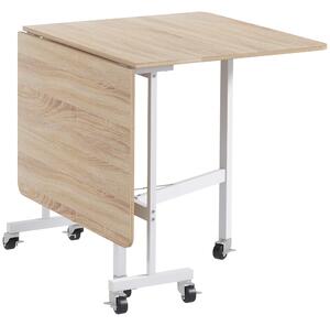 HOMCOM Drop Leaf Dining Table with Metal Frame for 4-6 Person, Folding Kitchen Table for Small Spaces, Nature Aosom UK