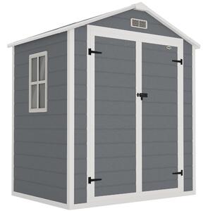 Outsunny 6 x 4.5ft Outdoor Storage Shed for Small Terraced Gardens, with Vent, Plastic Roof and Lockable Doors, Low Maintenance, Grey Aosom UK