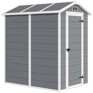 Outsunny 4x6ft Outdoor Storage Shed with Built-In Floor, Lockable Door, Windows & Vents for Garden Tools, Grey Aosom UK